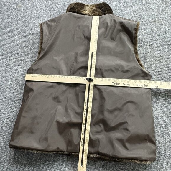 Giacca Gallery Vest Women’s Large Brown Faux Mink Fur Reversible Zip Mob Wife - Picture 7 of 12